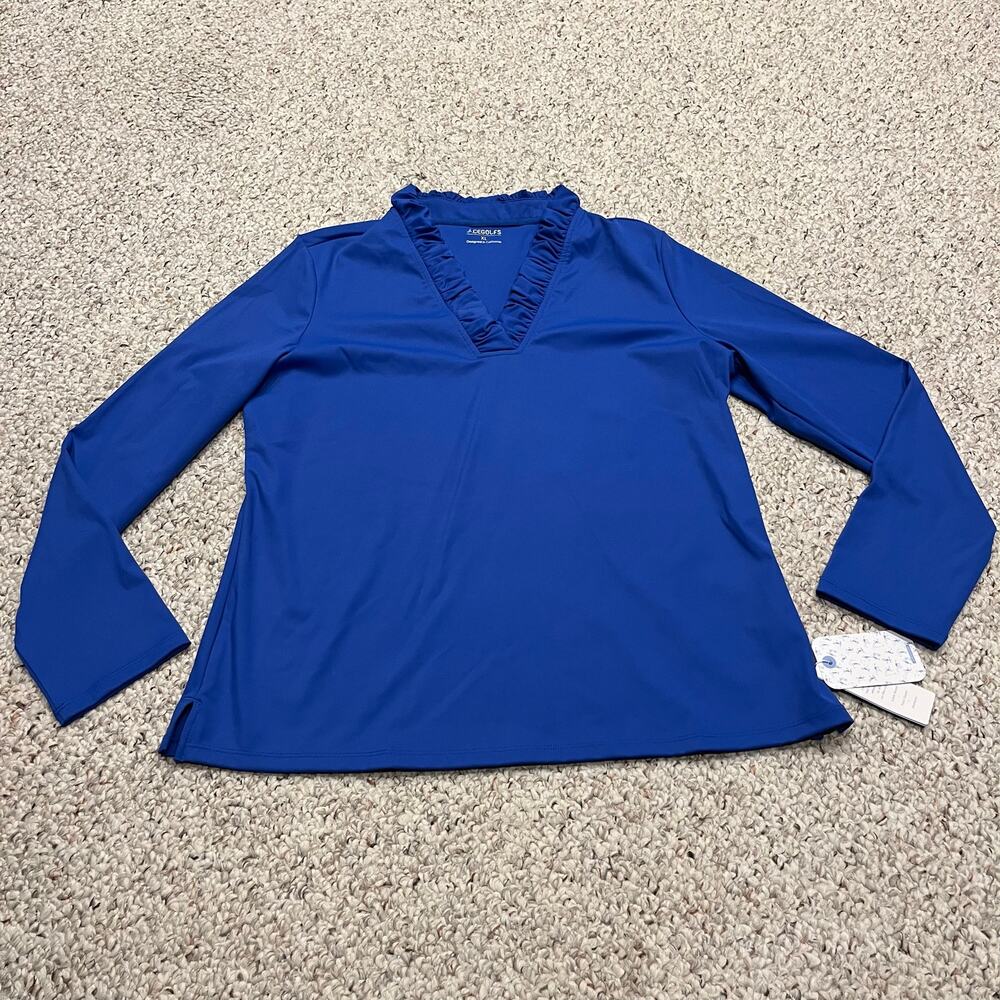 NEW Acegolfs More Than Basic Ruffle V Neck Polo Top  XL Royal Blue Golf Outdoor